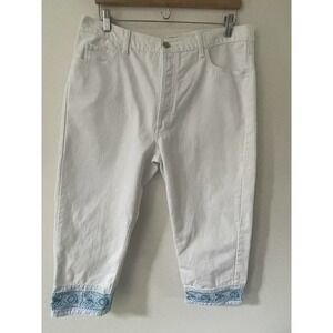 Gap Capri Pants White Boho Womens 16 Cotton Pockets Mid Rise Embroidered Hem